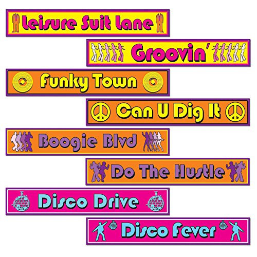 Beistle S54502AZ3, 12 Piece Disco Street Sign Cutouts, 4" x 24"