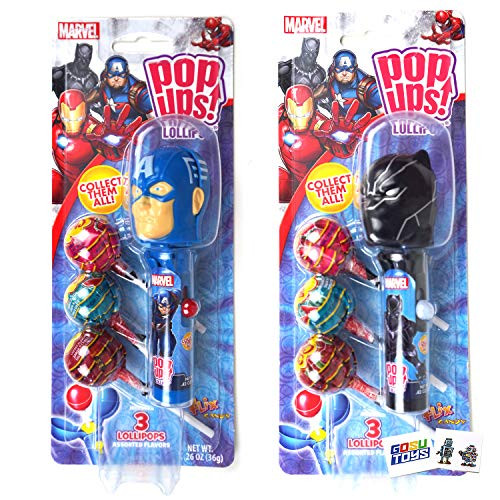 Marvel Pop Ups Lollipop 2 Pack Captain America Black Panther with 2 GosuToys Stickers