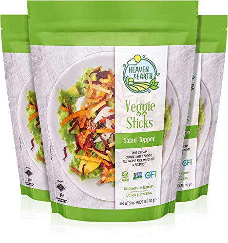 Heaven  and  Earth Veggie Sticks Salad Topper 5oz 3 Pack Resealable Pouch Gluten Free Non GMO Verified Certified Kosher