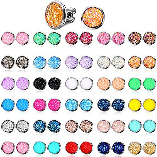 32 Pairs Faux Druzy Stud Earrings Stainless Steel Druzy Stud Earrings Glitter Pierced Earrings for Women Girls 8 mm