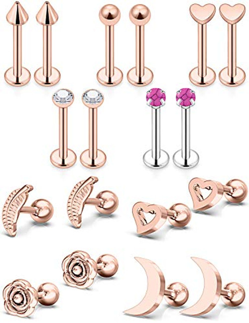 Jenxnjsjo Rose Gold Cartilage Earring Hoop Cartilage Hoop Cartilage Earring Stud Cartilage Earrings for Women Cartilage Piercing Jewelry 16g Helix Rook Daith Auricle Conch Tragus Earrings