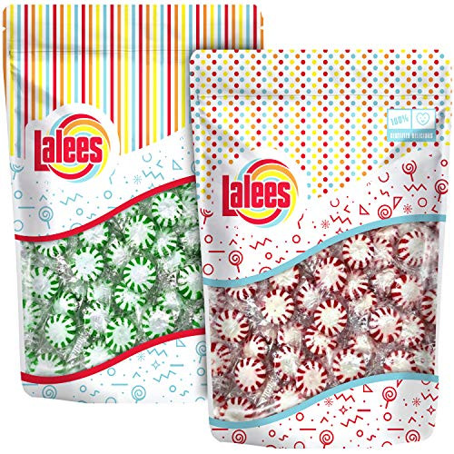 Lalees Peppermint Starlights White Center - Spearmint Starlights - Individually Wrapped Hard Candy Variety Pack