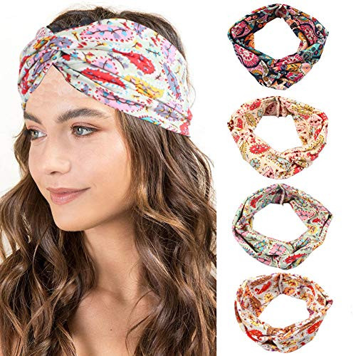 4 Pack Turban Headbands for Women Flower Printed Cross Elastic Bandana Knot Headbands Turban Headwraps Workout Head Wrap Hair Band Yoga Running Sport Twisted Hairband Hair Accessories for Women Girls 4 Pack Turban Headbands for Women Flower Printed Cross Elastic Bandana Knot Headbands Turban Headwraps Workout Head Wrap Hair Band Yoga Running Sport Twisted Hairband Hair Accessories for Women Girls