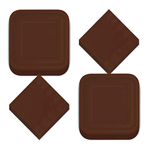 Solid Brown Square Shaped Paper Dinner Plates and Luncheon Napkins Brown Party Supplies and Fall Table Decorations Serves 14
