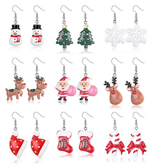 LOLIAS Christmas Earrings Holiday Jewelry Set gifts for Womens Girls 9 Pairs Hypoallergenic Cute Festive Thanksgiving Xmas Drop Dangle Earrings