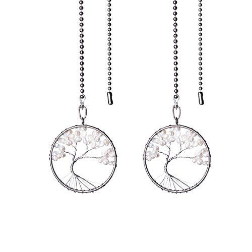 LONGSHENG Silver Pearl Tree of Life Fan Pull Chain Fan Light Replacement Extender Pull Chain Pack of 2