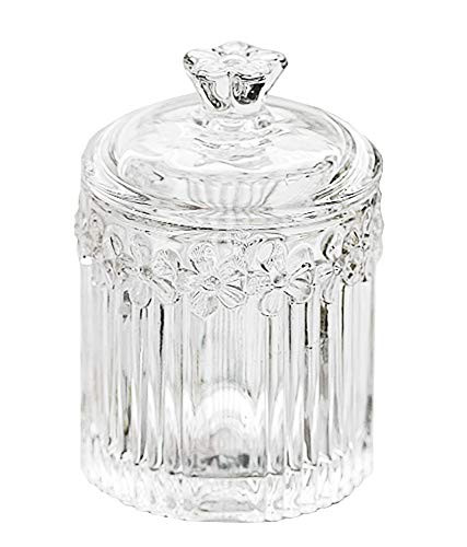 Crystal Glass Relief Flower Candy Jar Candy Dish Food Storage Jar with Lid