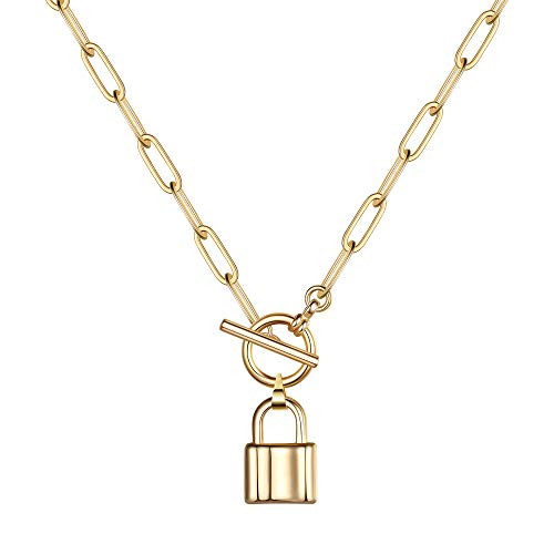 Women 14K Gold Plated Lock Necklaces 