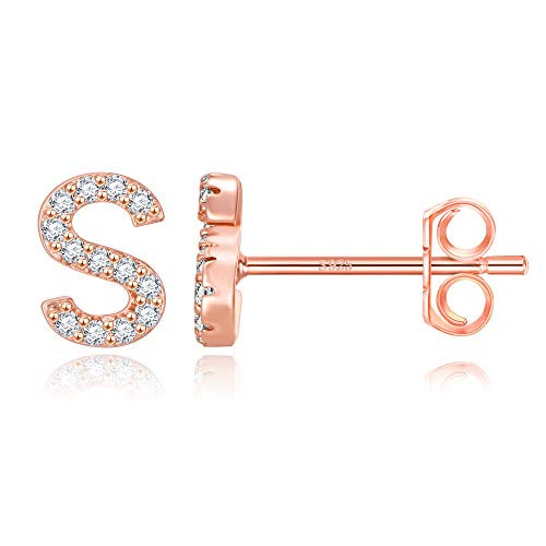 S Initial Stud Earrings for Women Monogram Earrings for Women 14K Rose Gold Plated CZ Alphabet Letter Earrings Initial Earrings for Girls Cubic Zirconia S Initial Earrings