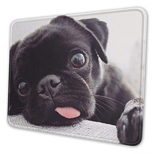 Funny Black Pug Mouse Pad with Stitched Edge Premium-Textured Mouse Mat Non-Slip Rubber Base Rectangle Gaming Mousepad for Laptop Computer Office  and  Home 10 X 12 X 0_12 in