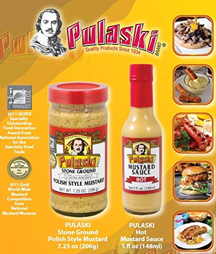 Pulaski POLISH STYLE MUSTARD 7_25oz  and  Pulaski HOT MUSTARD SAUCE 5 fl oz 2 pack By Granda