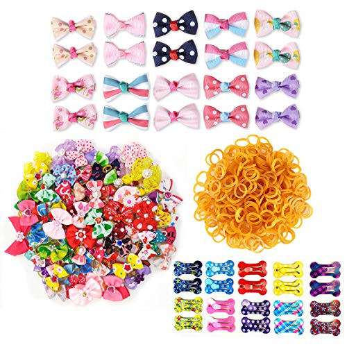 1060 Pcs Dog Hair Ties Pet Rubber Bands Dog Hair Clips Pet Hair Barrettes Hair Grooming Top Knots Pet Hair Bows Topknot Rubber Band Hair Bows Grooming Accessories for Pet Cat Dog or Little Girls