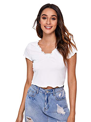 SweatyRocks Womens Basic Crop Top Short Sleeve Round Neck Tee T-Shirt White-8 XXL