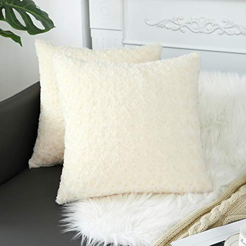 sykting Decorative Pillow Covers Soft Plush Faux Fur Fuzzy Throw Pillow Cases for Couch Sofa Bed Chair 18x18 inch Pack of 2 Beige Yellow