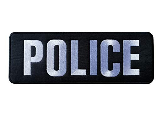 TIMTAC 11x4 inch Embroidered Black and White Police Patch with Hook and Loop White 11x4 inch