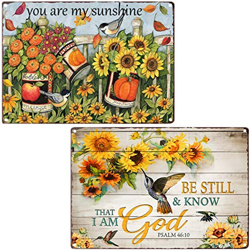 TISOSO You are My Sunshine Sunflowers Birds Retro Vintage Tin Bar Sign Farmhouse Country Home Decor Bathroom Wall Art Decoration 2Pcs-8X12Inch