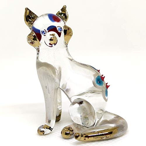 Sansukjai Cat Sit Miniature Figurines Animals Hand Painted Flower Blown Glass Art 22k Gold Trim Collectible Gift Decorate Silver