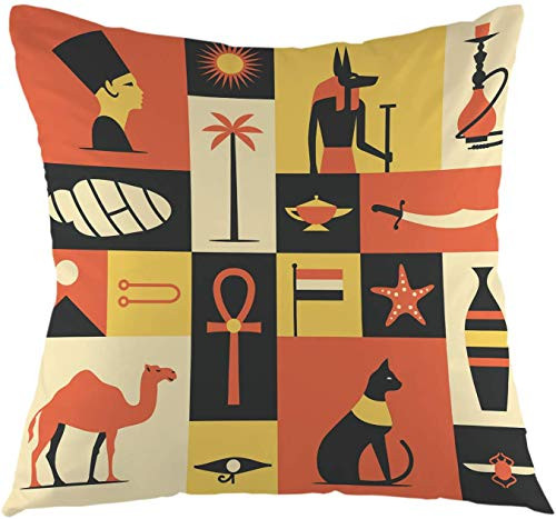 antoipyns Egypt Camel Throw Pillow Covers Ancient Pyramid Anubis Pharaoh Cat Tourism Tree Decorative Square Pillow Case 18X18 Pillowcase Home Decor for for Sofa Bedroom Livingroom