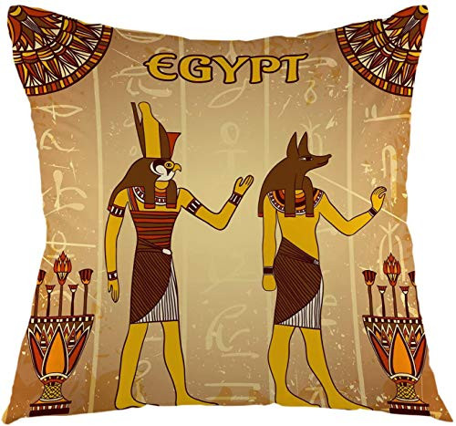 antoipyns Egyptian Gods Throw Pillow Covers Ancient Egyptian Hieroglyphs Mythology Egypt Pharaoh Decorative Square Pillow Case 18X18 Pillowcase Home Decor for for Sofa Bedroom Livingroom