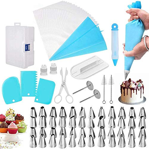 82PCS Cake Decorating Kits Baking Accessories with Cake Turntable Stands with 48 Stainless Steel Cake Icing Piping Tips