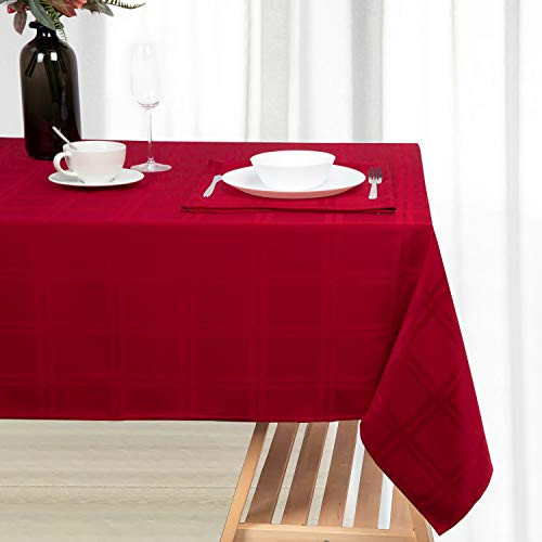 Red Rectangle Tablecloth 52 x 70 Soild Plaid Jacquard Table Cloth for Rectangle Table Wrinkle Resistant Woven Decorative Tablecloths Oil Spill and Water Resistant Holiday Table Cover