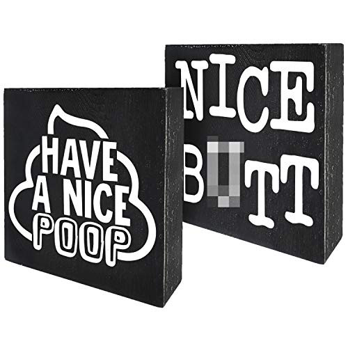 Agantree art Funny Farmhouse Bathroom Have A Nice Poop Bathroom Box Talk Sign Wood Block Plaque Decor