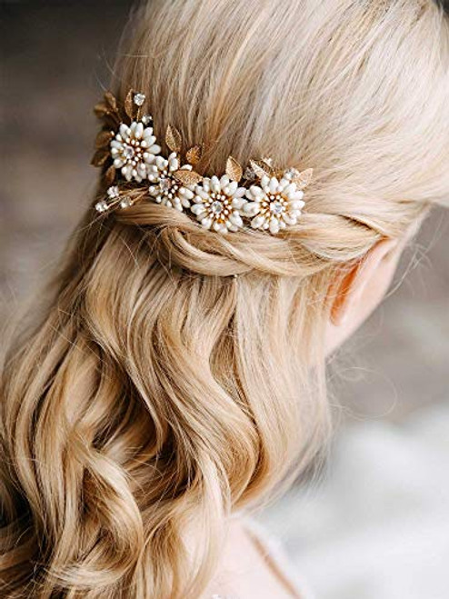 AW BRIDAL Wedding Hair Comb Flower Rhinestone Hair Clips Bridal Hair Comb for Women Hair Piece Wedding Hair Accessories for Brides Gold AW BRIDAL Wedding Hair Comb Flower Rhinestone Hair Clips Bridal Hair Comb for Women Hair Piece Wedding Hair Accessories for Brides Gold