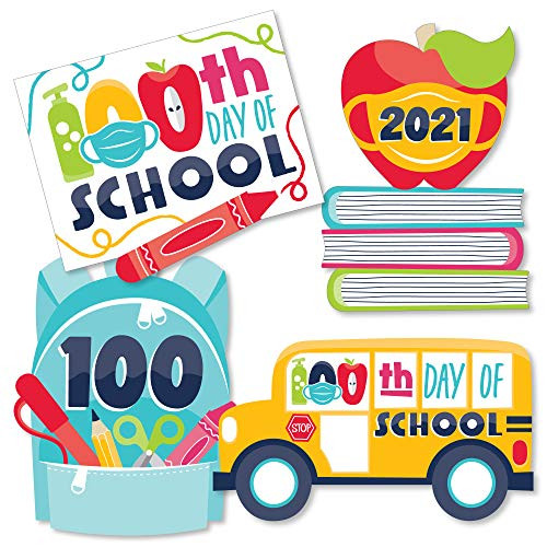 Big Dot of Happiness 100 Days 2021 - Backpack School Bus Apple and Books Decorations DIY 100th Day of School Party Essentials - Set of 20