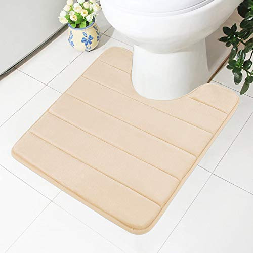 Buganda Memory Foam Contour Toilet Bath Rug U-Shaped Non Slip Absorbent Thick Soft Washable Bathroom Rugs Floor Carpet Bath Mat for Bathroom Sink Toilet 20 x 24 Beige