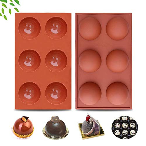 Hot Chocolate Bomb Mold Large Chocolate Sphere Mold Mousse Mold Silicone Ball Baking 6 Holes for Making Hot Chocolate Bomb Cake Jelly Dome Mousse 2PCS