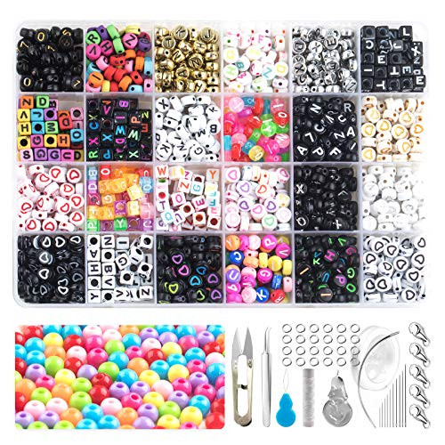 1200PCS Letter Beads 24 Types Acrylic Letter Beads with Round Beads for Bracelets Craft Beads for DIY A-Z Alphabet Letter Beads for Jewelry Making Necklaces Key Chains¡