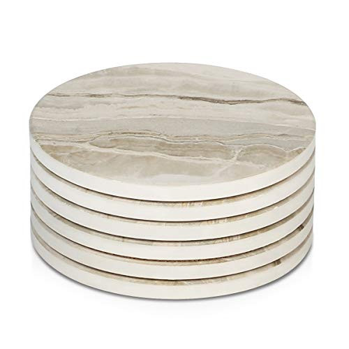 LIFVER 6-Piece Absorbent Stone Set, Drink Spills Coasters,Marble Surface Pattern