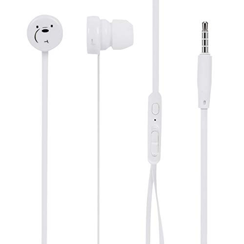 MINISO We Bare Bears in-Ear Headphones with Microphon and Free Storage Bag Comfortable Earbuds for Mobile Phone Smartphones White