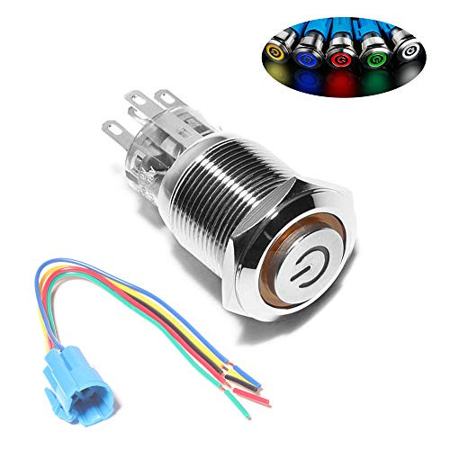 Monrand 19mm Latching Push Button Switch12V DC ONOff Self-Locking Latching Push Button Switch Waterproof LED Light Toggle Switches with Wire Socket Plug 34 Mounting HoleGreen Light