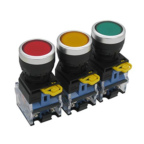 Taiss / 3pcs 22mm 10A 440V 1NO 1NC DPST Red Yellow Green Momentary Push Button Switch Pushbutton Switches (Warranty 3 years) LA38-11BNRYG