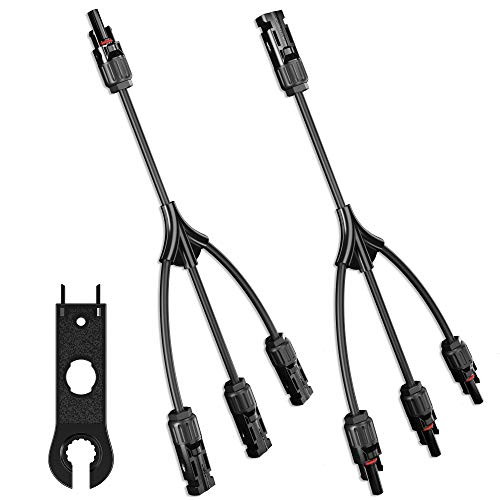 POWISER Solar Connectors 30A Y Branch Parallel Adapter Cable 1 to 3 Solar Panel Connectors Solar Cable Connectors Wire Plug Tool Kit for Solar Panel MFFF FMMM