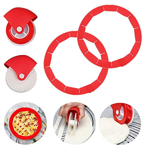 4PCS Pie Crust Protector Shield Adjustable Silicone Pie Crust Protector Shield and Pastry Wheel Decorator and Pie Crust Cutters Shapes Kitchen Tool for Baking Pie Pizza Fit 8-11_4 Inch Pies