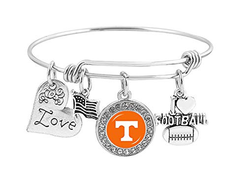 Swamp Fox Tennessee Volunteers Metal Charm Bracelet Adjustable 7 to 9 with Round Rhinestone Charm