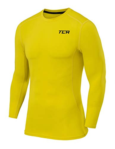 TCA Boys Pro Performance Compression Shirt Long Sleeve Base Layer Thermal Top - Sonic Yellow XL Boy 12-14 Years