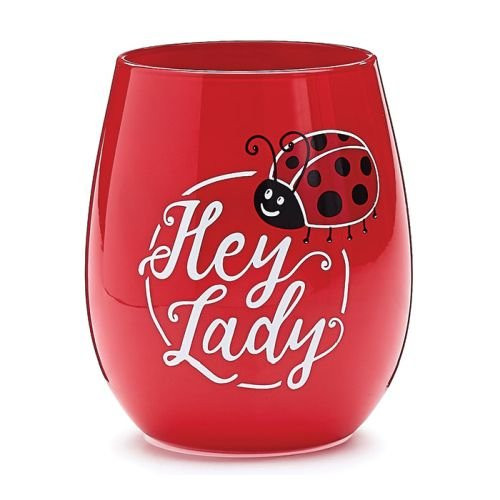 Hey Lady Ladybug Stemless Wine Glass by Burton and Burton