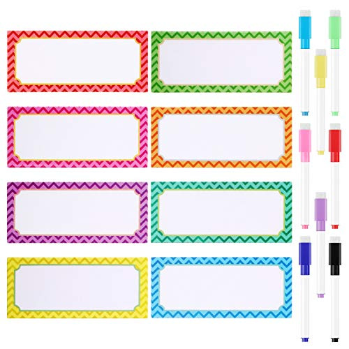 48 Pieces Magnetic Dry Erase Labels Reusable Erasable Magnetic Labels with 8 Pieces Dry Erase Marker 3_15 x 1_4 Inch Magnetic Name Plate Tags for Whiteboard Refrigerator