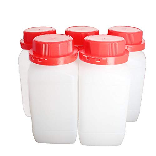 Othmro Plastic Lab Chemical Reagent Bottle 650ml Wide Mouth Sample Sealing Liquid Storage Translucent Container Red cap 5pcs
