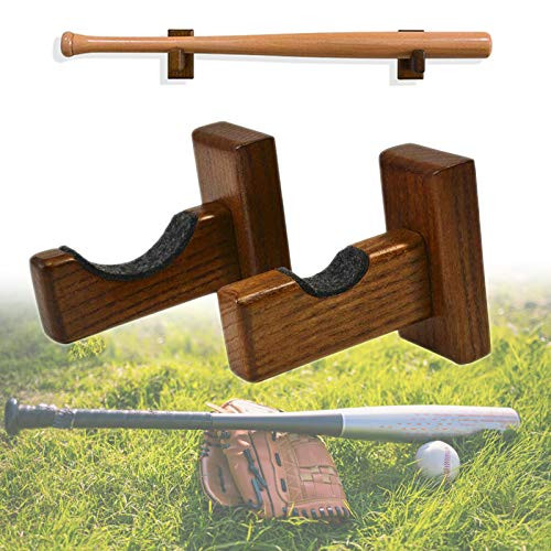 Wooden Baseball Bat Wall Mount Display Case Solid Wood Baseball Bat Holder Horizontal Display Rack for Softball and Hockey Stick Wooden Baseball Softball Bat Rack Baseball Accessories Brown