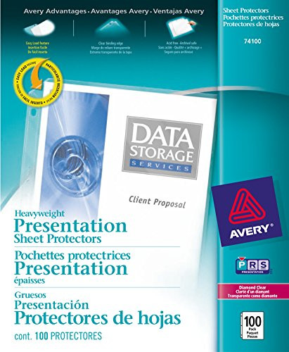 Avery 74100 Top-Load Poly Sheet Protectors, Heavy Gauge, Letter, Diamond Clear (Box of 100)