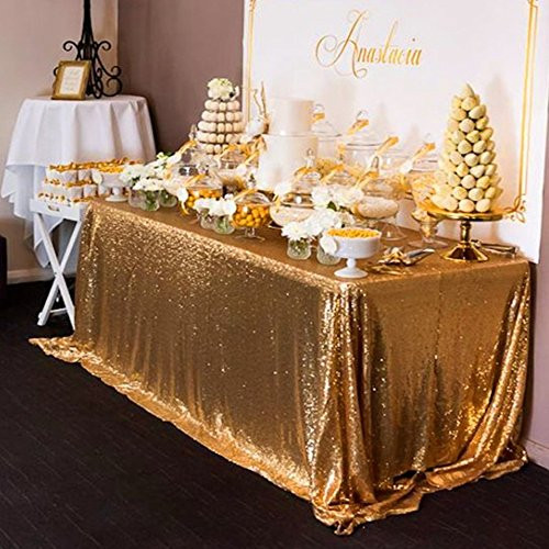 Gold Sequin Tablecloth 50x80 Inches Rectangle Wedding Table Cloths Sparkly Seamless Table Overlays Party Reception Christmas Top Table Decor