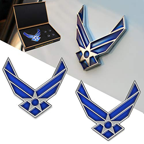 DSYCAR 2-Pack Metal US Air Force Emblem 3D Blue Wings Auto Badge USAF Sticker - Gift 4 Free Air Force Logo Tire Valve Stem Caps 2-Pack US Air Force Emblem