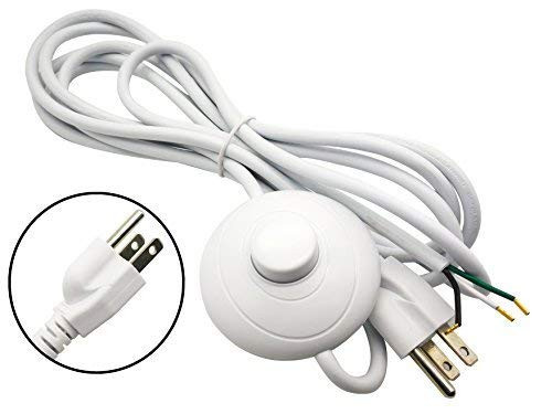 BCQLI US Plug 3Core Lamp Cord Has Button Switch, Plug, Stripped Ends Ready for Wiring -9.8 Feet White