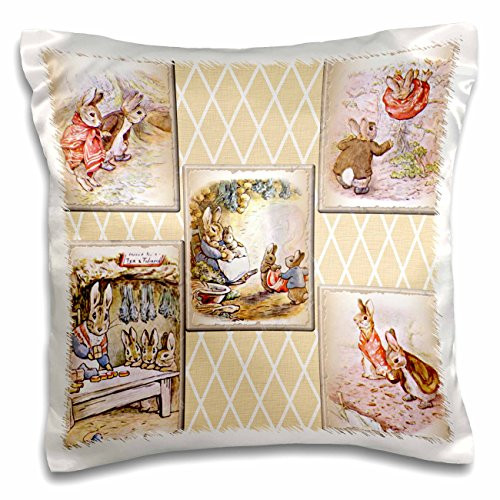 3dRose Peter Rabbit Vintage Collage Art- Stories-Pillow Case, 16 by 16" (pc_79405_1)