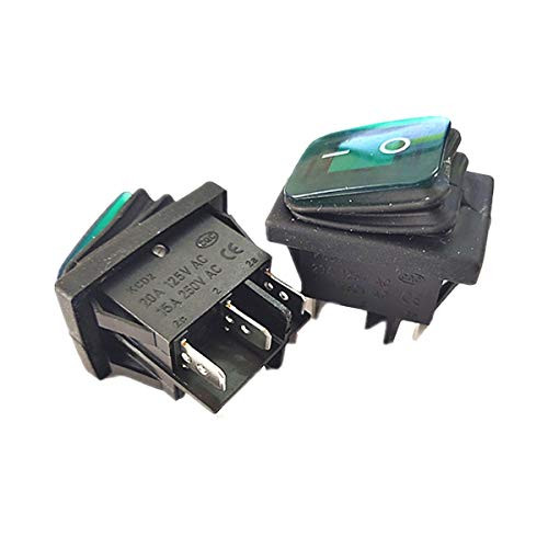 6pieces 15-20A 125-250VAC 1_5X1_1inch Waterproof Switch 6pin 2slides 38X28mm Rocker Switch with Green Indication lamp KCD2Water3X6