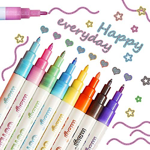 EBSTL 12 Pcs Doodle Dazzles Shimmer Marker SetDouble Line Outline Pen Metallic Highlighter Writing Drawing for Greeting Card Scrapbooking Painting